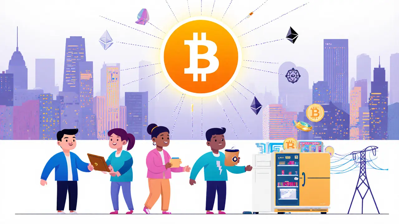 A network of characters connected by Lightning payments, buying coffee and automating micro-transactions.