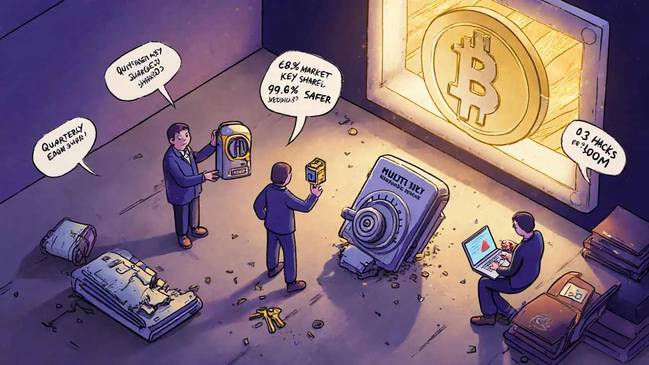 DAO members rotating keys and storing encrypted shards in a secure vault.