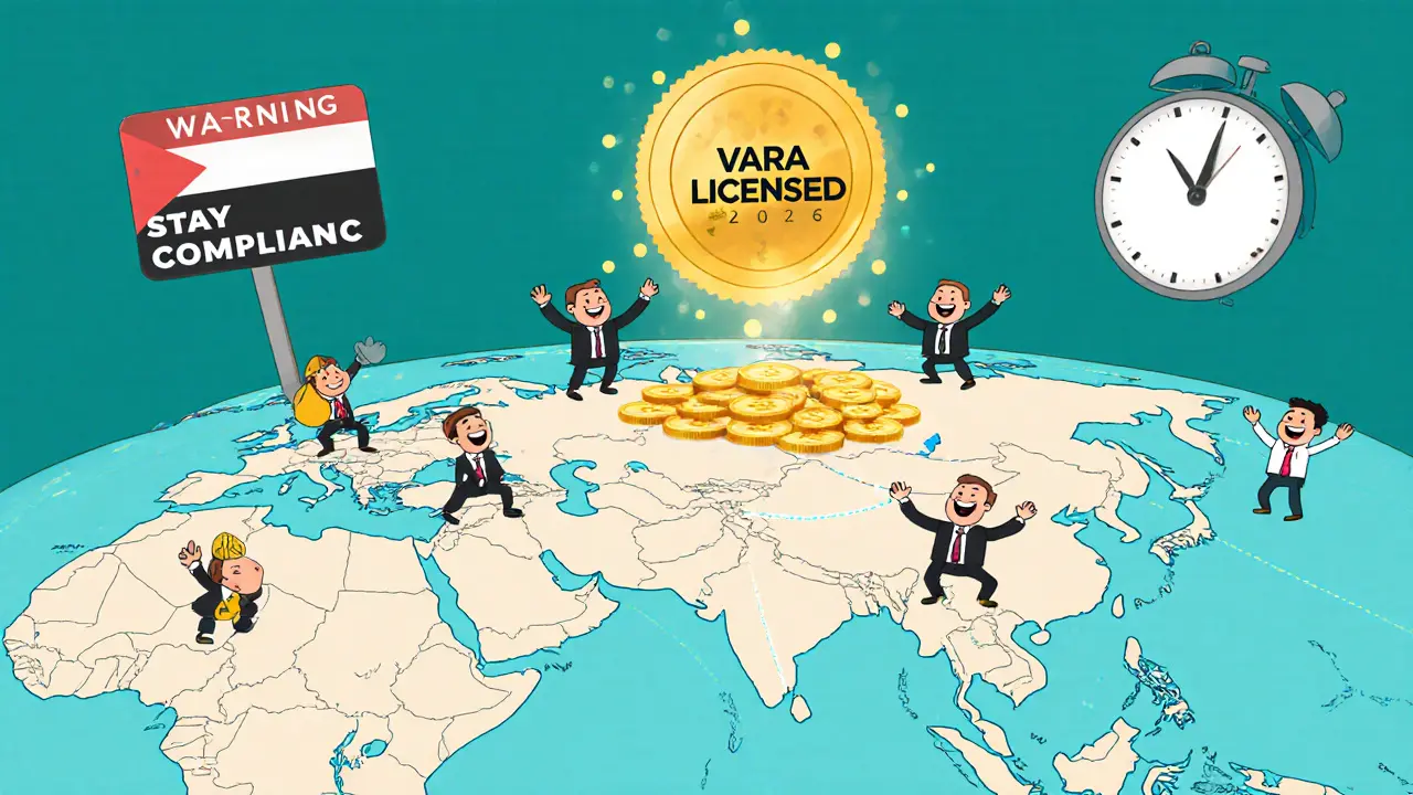 Global crypto network connected to UAE with VARA licensed badge shining