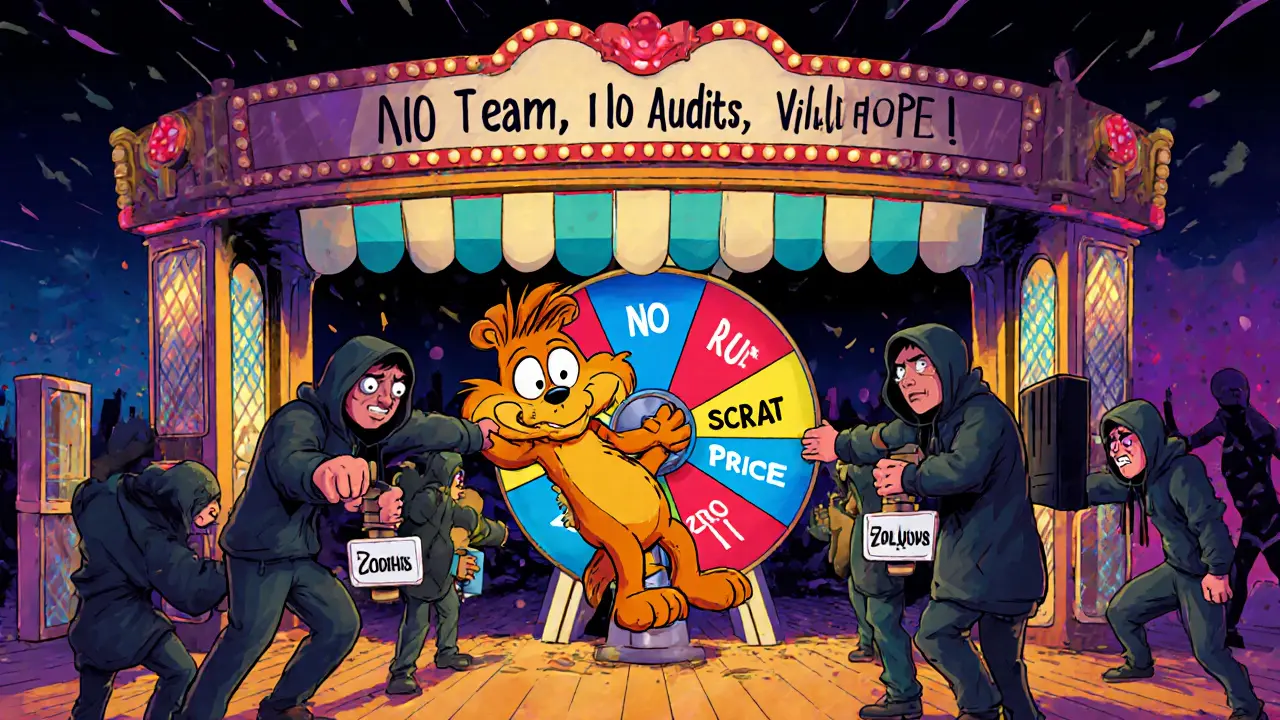 Scrat on a carnival ride labeled &#039;SCRAT Price&#039; amid crypto chaos