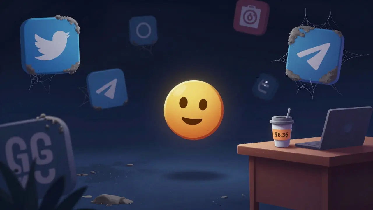 A single BNU token floating alone among abandoned social media icons in a silent digital space.