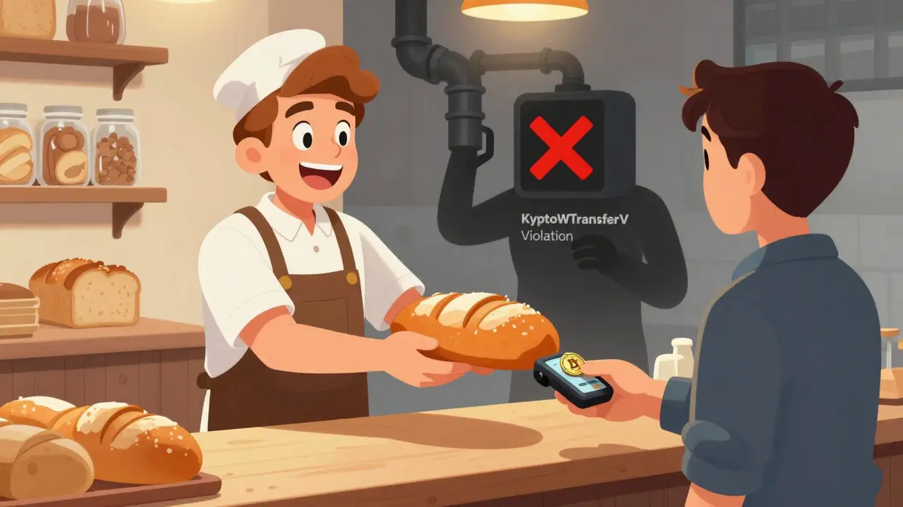 Bakery accepts Bitcoin payment while unlicensed crypto converter lurks in background.