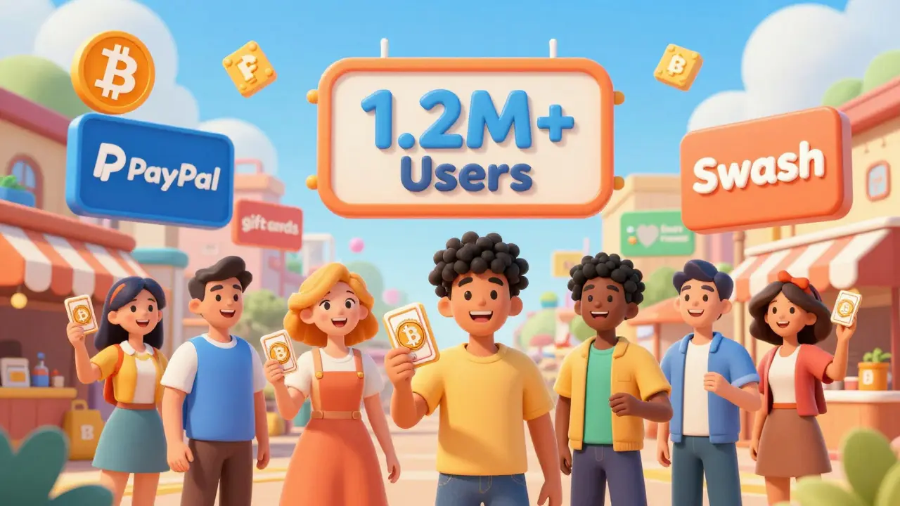 Diverse group holding SWASH tokens in a marketplace with withdrawal options floating around