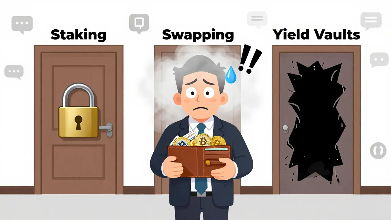 Investor confused by three inaccessible crypto features with no information.