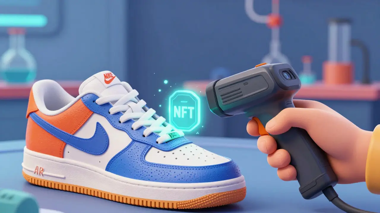 Sneaker scanned with texture patterns matching digital NFT token