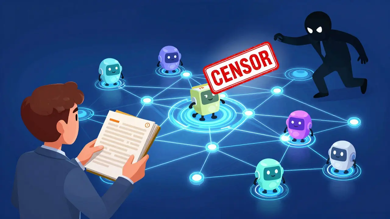 A journalist stores documents securely as encrypted shards spread across a global network of nodes.