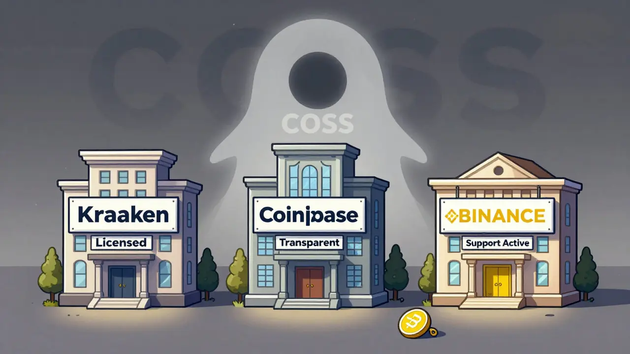 Cartoon comparison of trustworthy exchanges versus a faded ghost of COSS