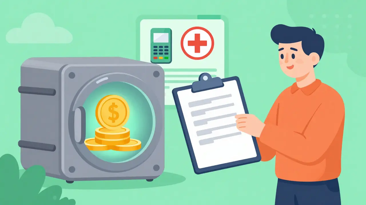 Investor with clipboard near vault and restricted shop sign