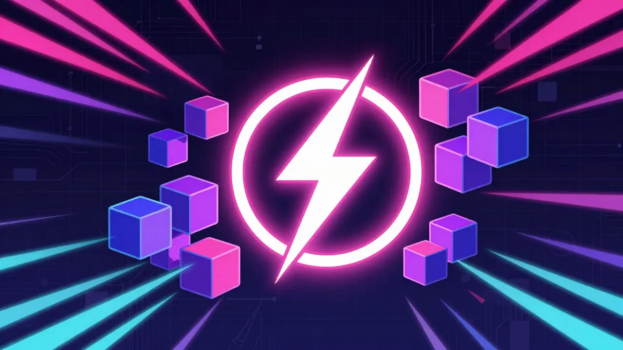 Neon lightning bolt loop representing instant flash loan transaction mechanism.