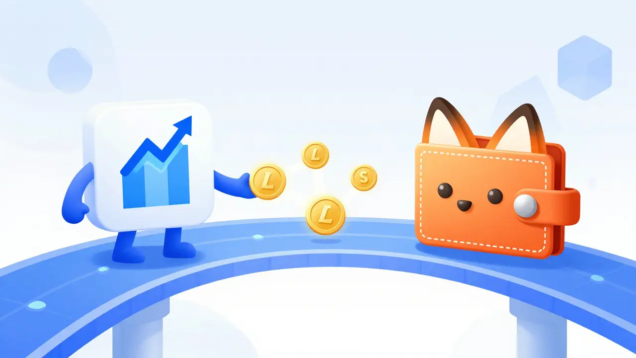 Cartoon depiction of LOCG tokens moving from CoinMarketCap to a digital wallet.