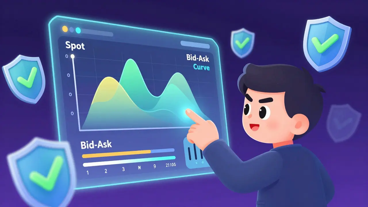 Character adjusting a holographic price range chart to select a liquidity strategy.