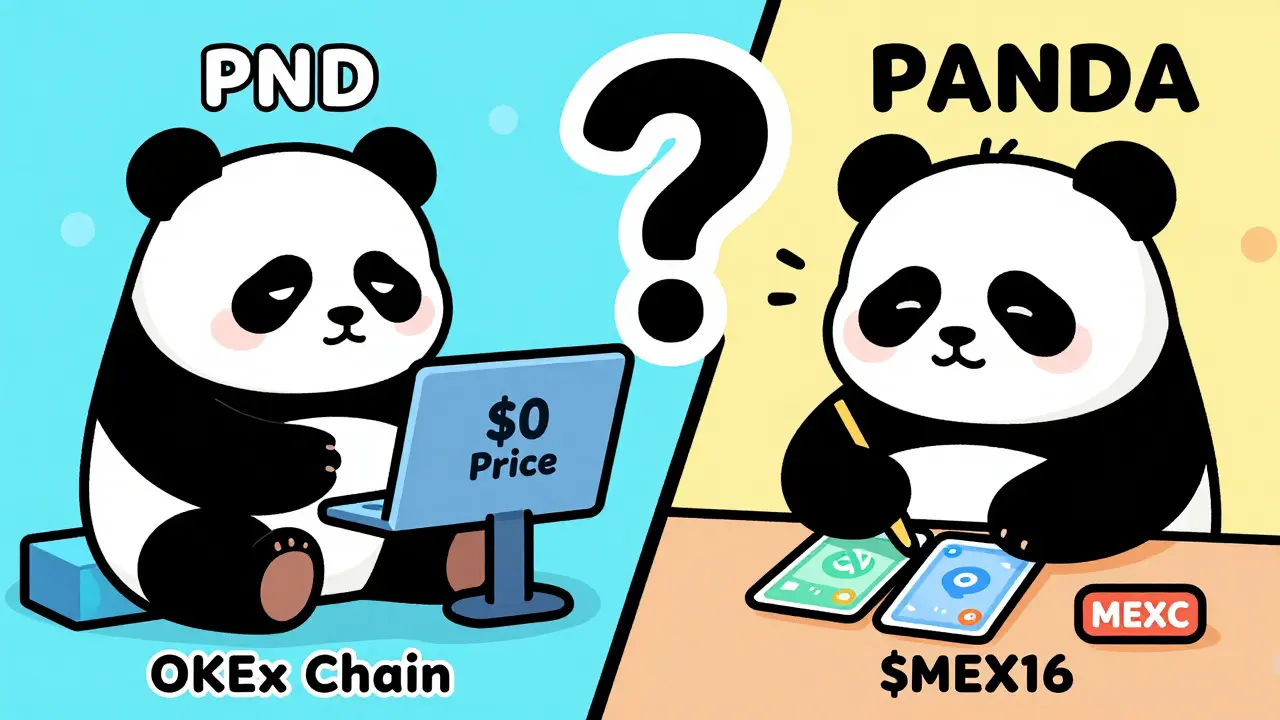 Cartoon comparison of PND and PANDA tokens with price tags