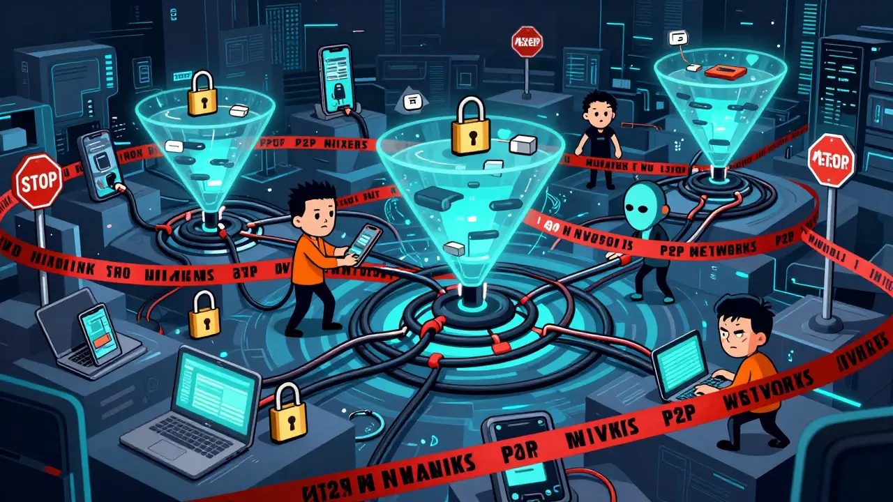 Cartoon of complex underground crypto trading network