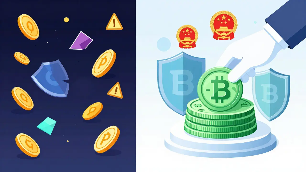 Digital Yuan vs chaotic crypto coins contrast