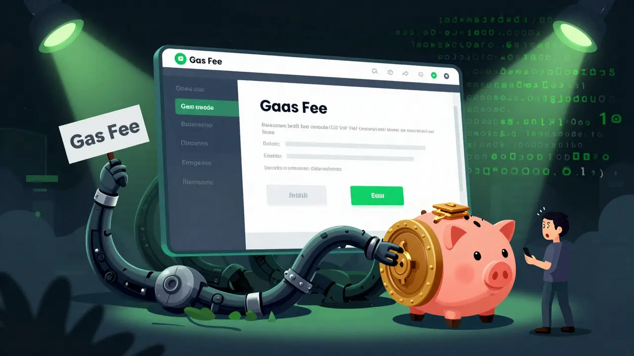 Illustration of a fake website stealing funds from a user's crypto wallet.