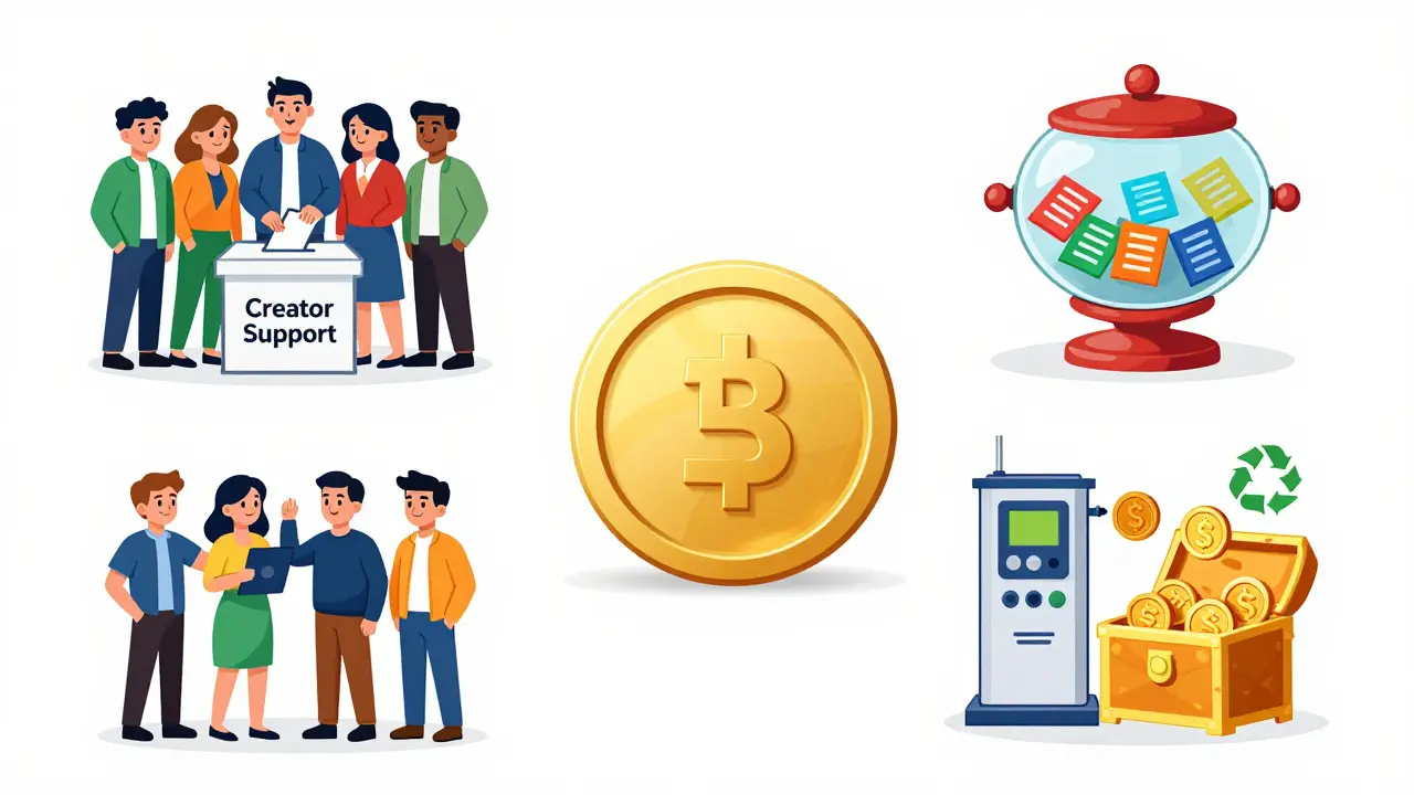 Illustration of voting, raffles, and revenue sharing utilities for crypto