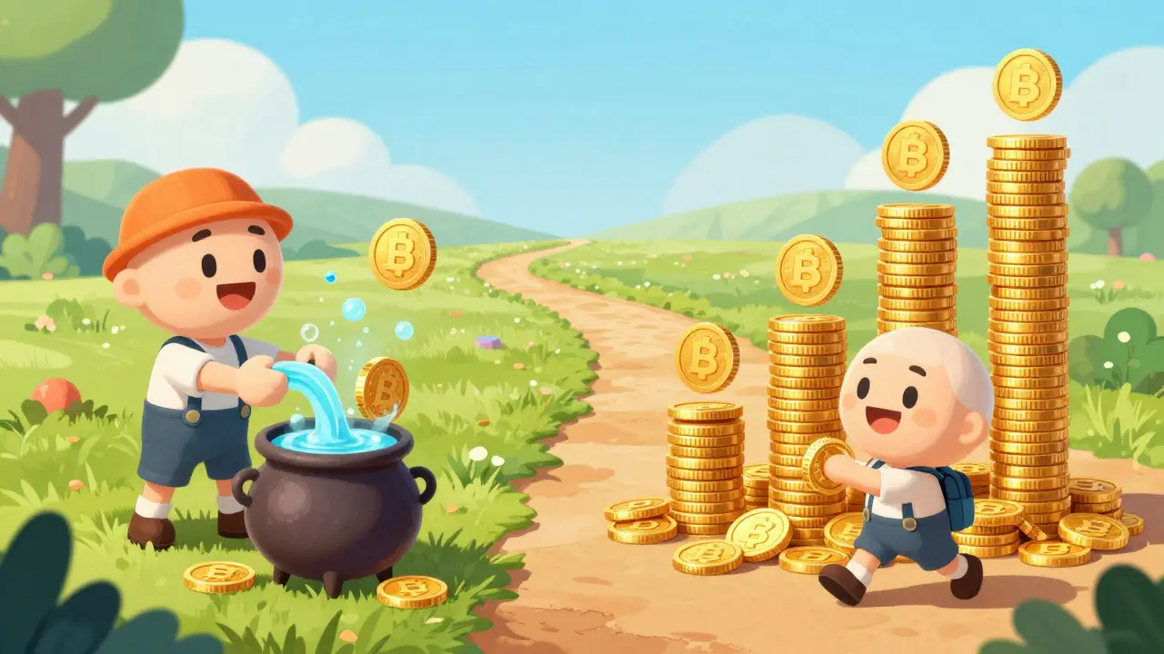 Illustration showing LP mining and staking methods for earning tokens