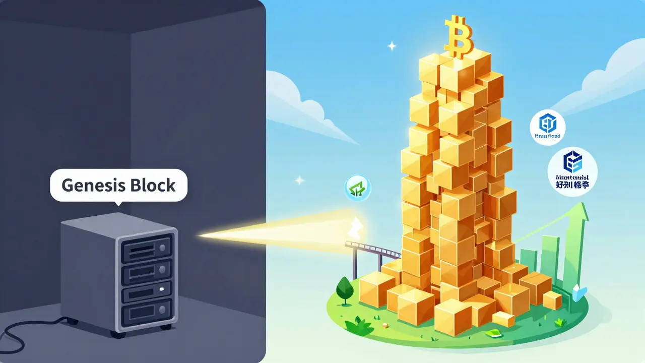 Bitcoin growing from a small server to a global financial skyscraper