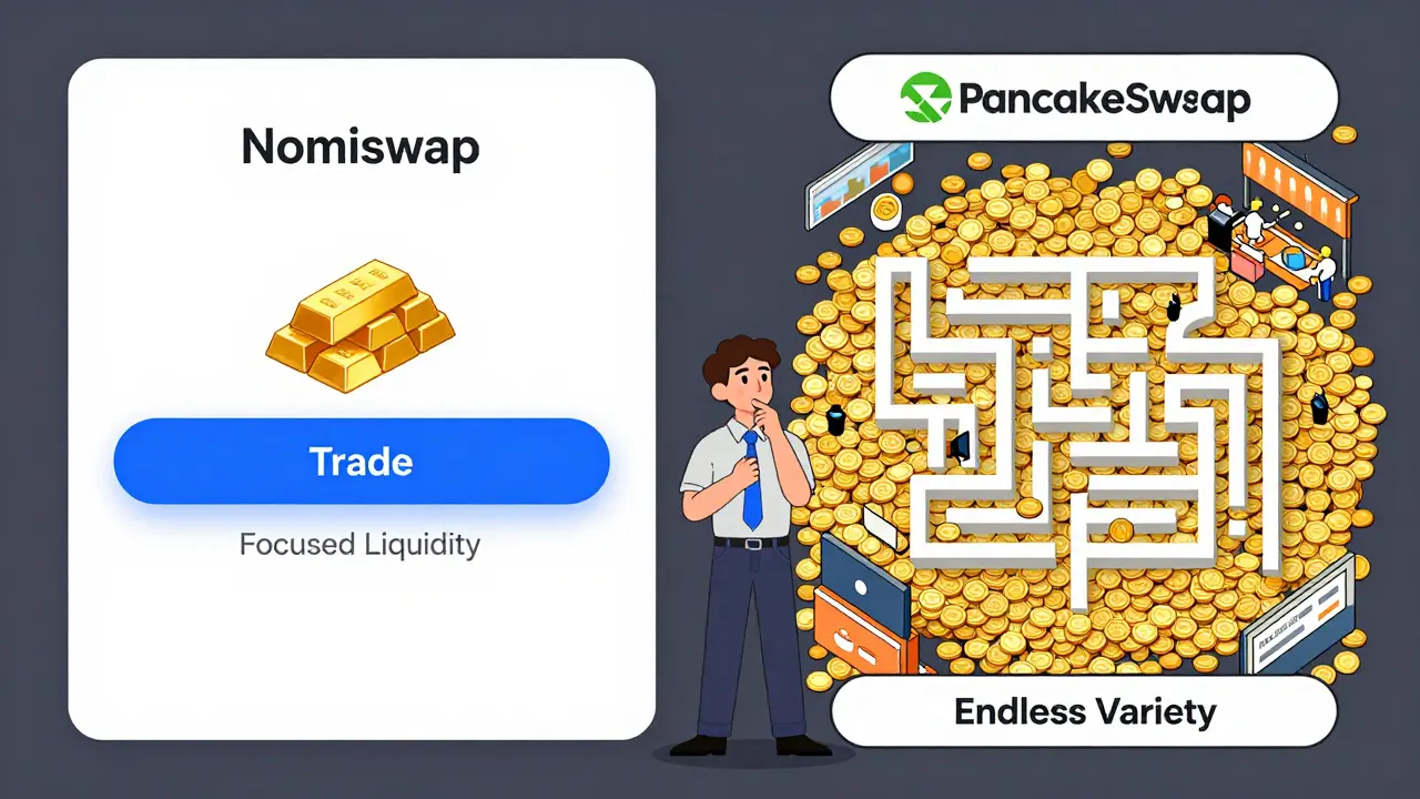 Cartoon comparison of focused liquidity vs crowded marketplace trading