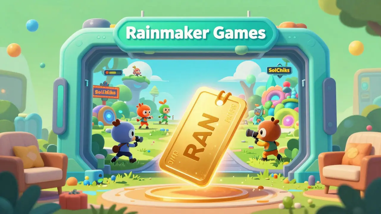 Futuristic gaming portal with glowing RAIN token VIP pass