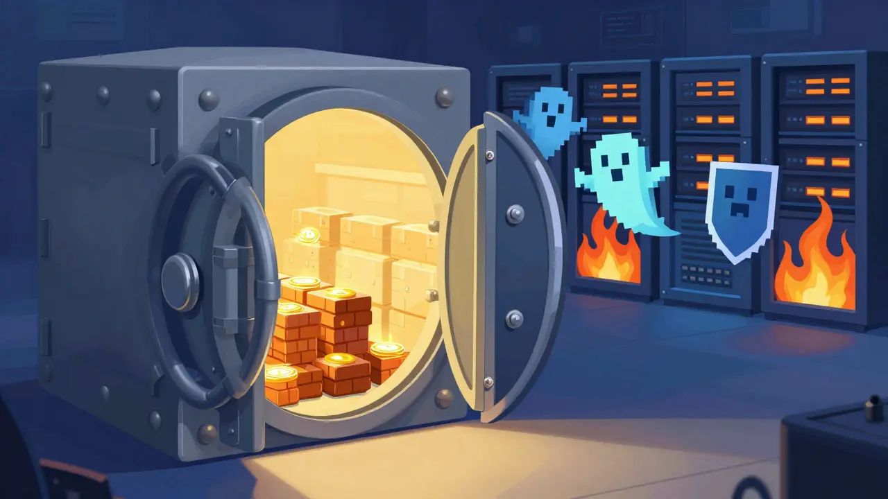 Illustration of secure cold storage protecting crypto assets