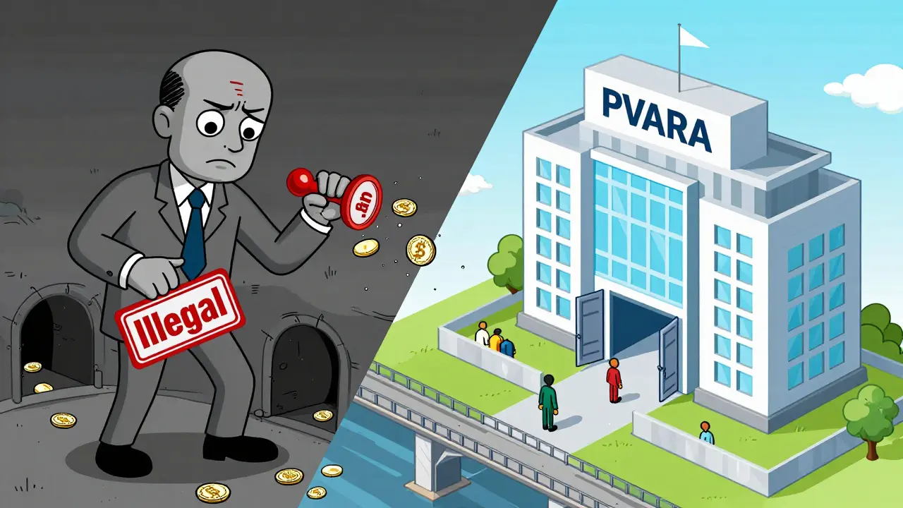 Illustration showing the shift from crypto bans to PVARA regulation in Pakistan.