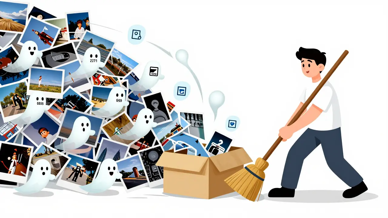 Magical broom sweeping metadata ghosts off photos