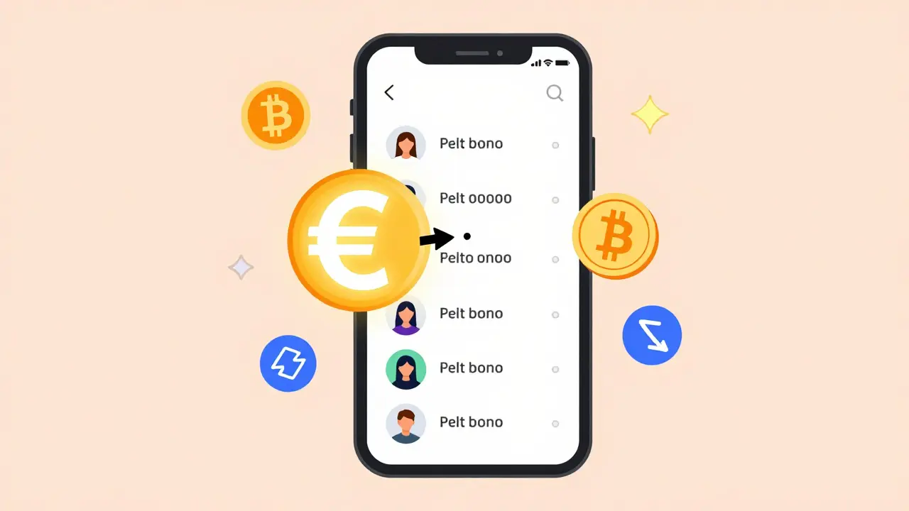 Simple mobile app interface sending crypto via phone number