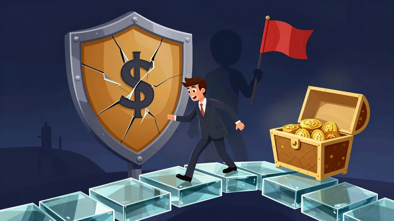 Trader navigating risks on a transparent reserve bridge towards crypto assets