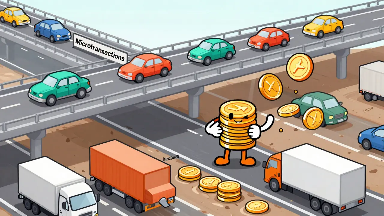 Cars speeding on digital highway bypassing slow traditional banking traffic