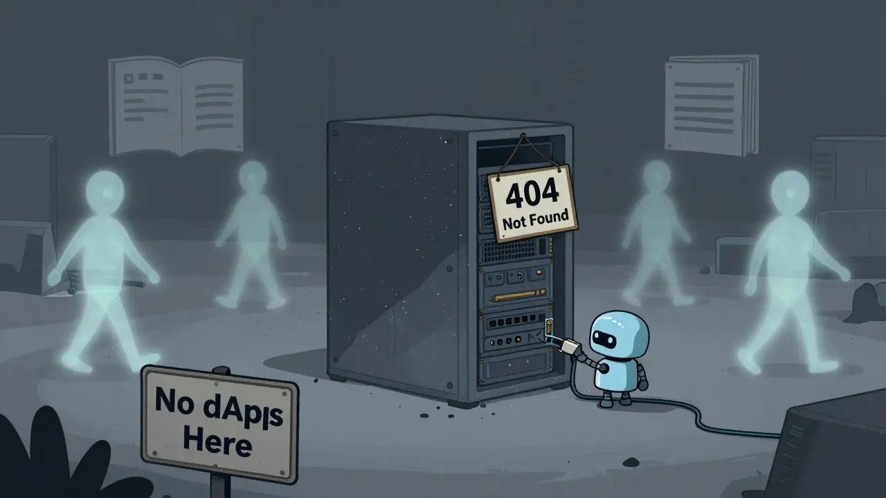 Desolate digital landscape showing empty servers and abandoned developer tools