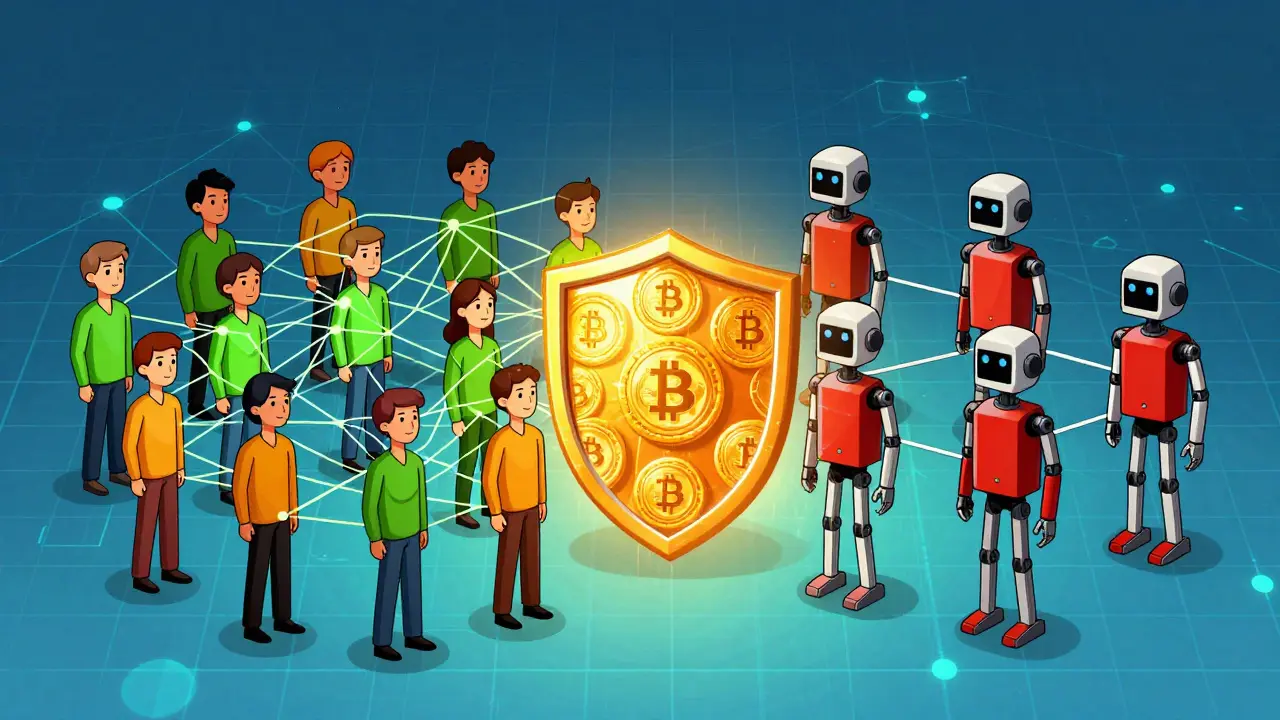 Illustration showing real users vs bots blocked by crypto security shield