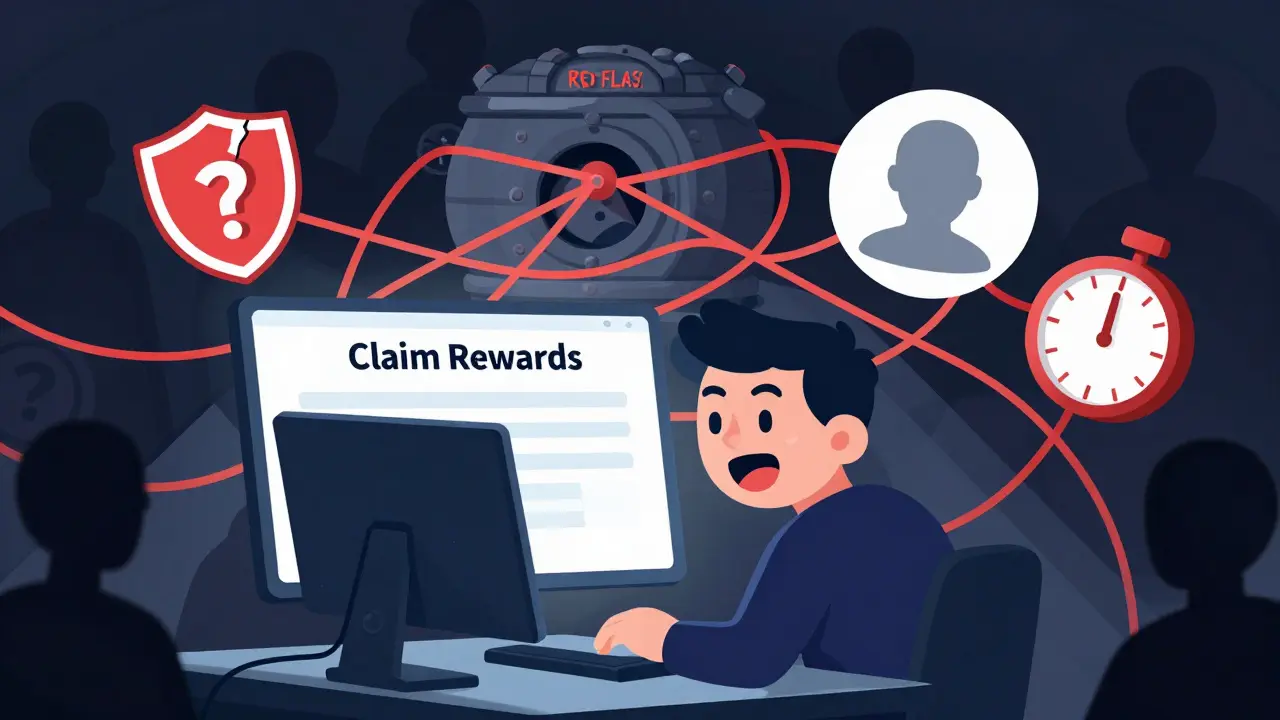 Illustration showing red flags and traps in fake cryptocurrency airdrops