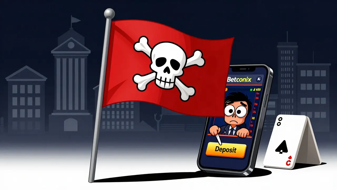Warning sign and hesitant user avoiding risky platform