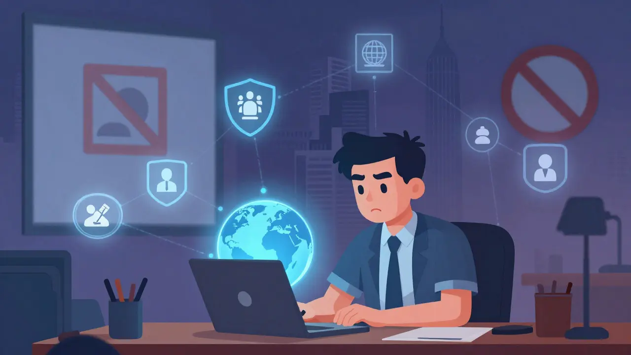 Cartoon of a trader using a VPN to access global crypto markets despite bans
