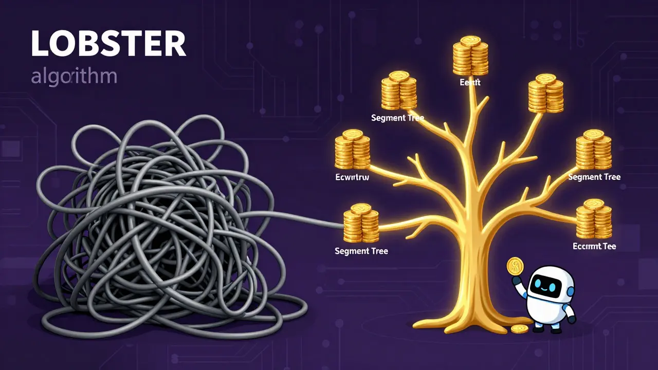 Illustration of a segment tree structure organizing coins efficiently for faster trading