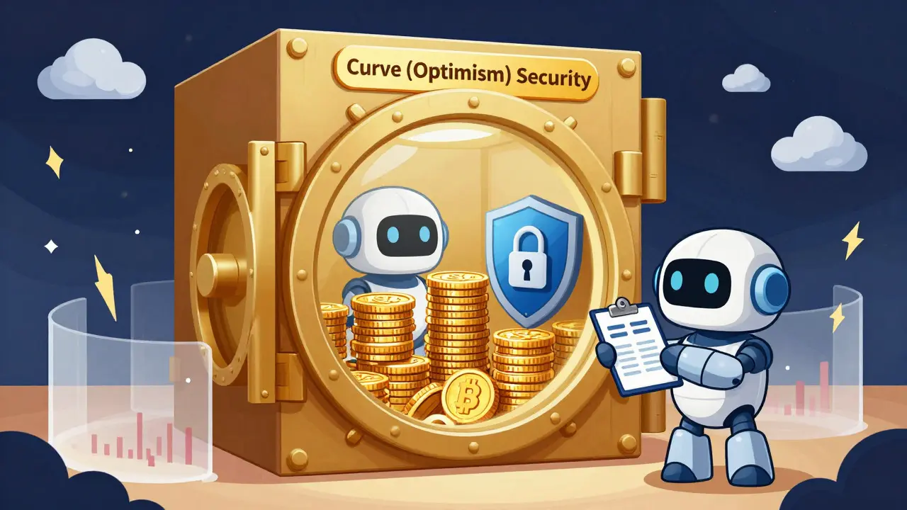 Illustration of secure vault protecting stablecoins with fraud proof robots