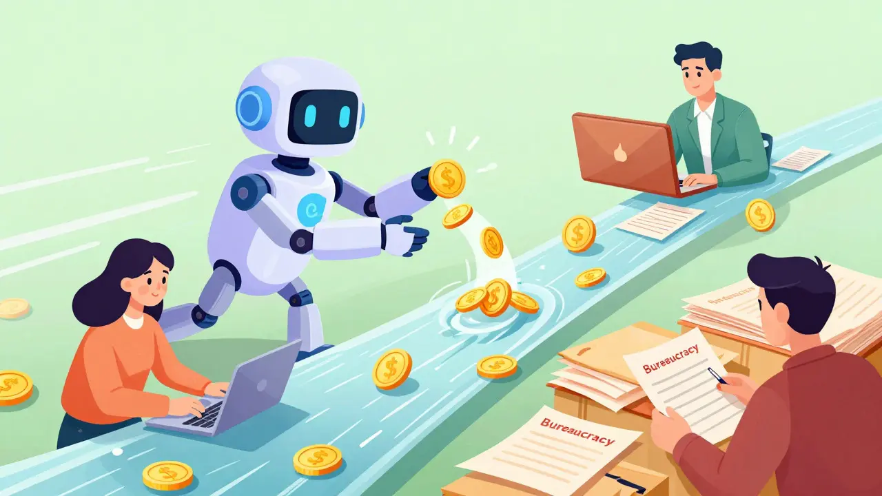 Smart contracts automating royalty payments in cartoon style