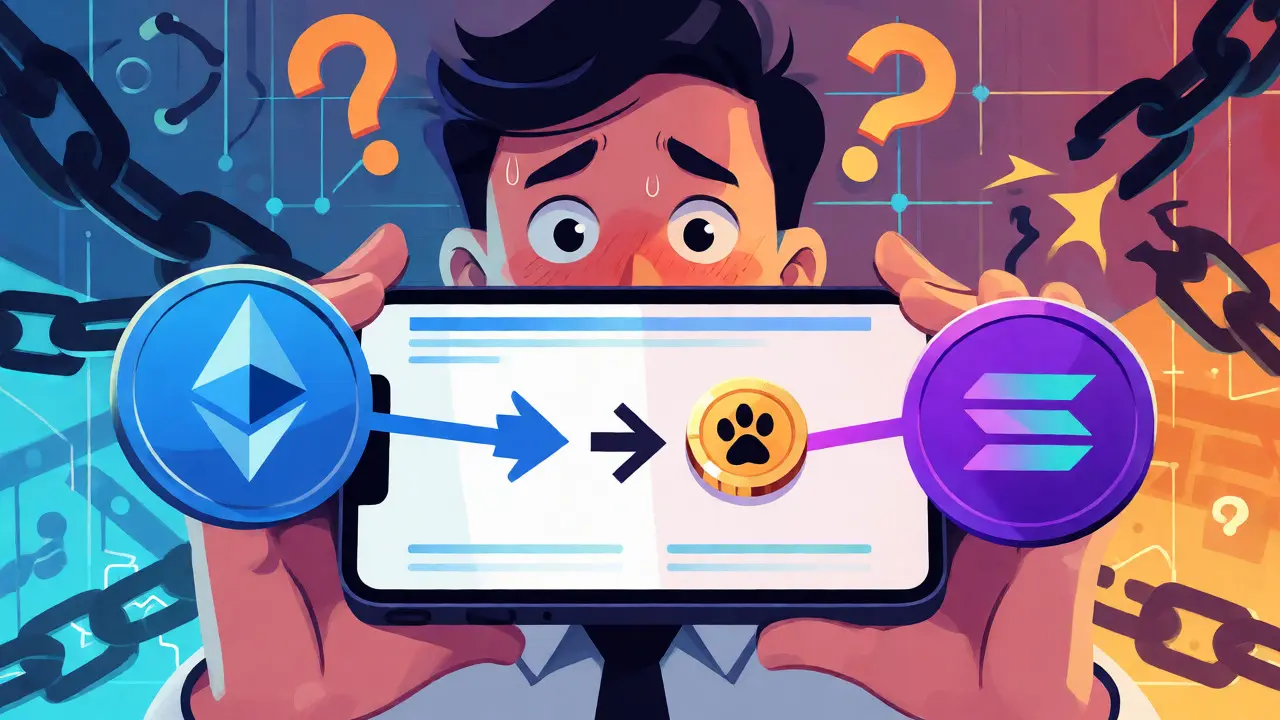Confused investor seeing Ethereum and Solana logos