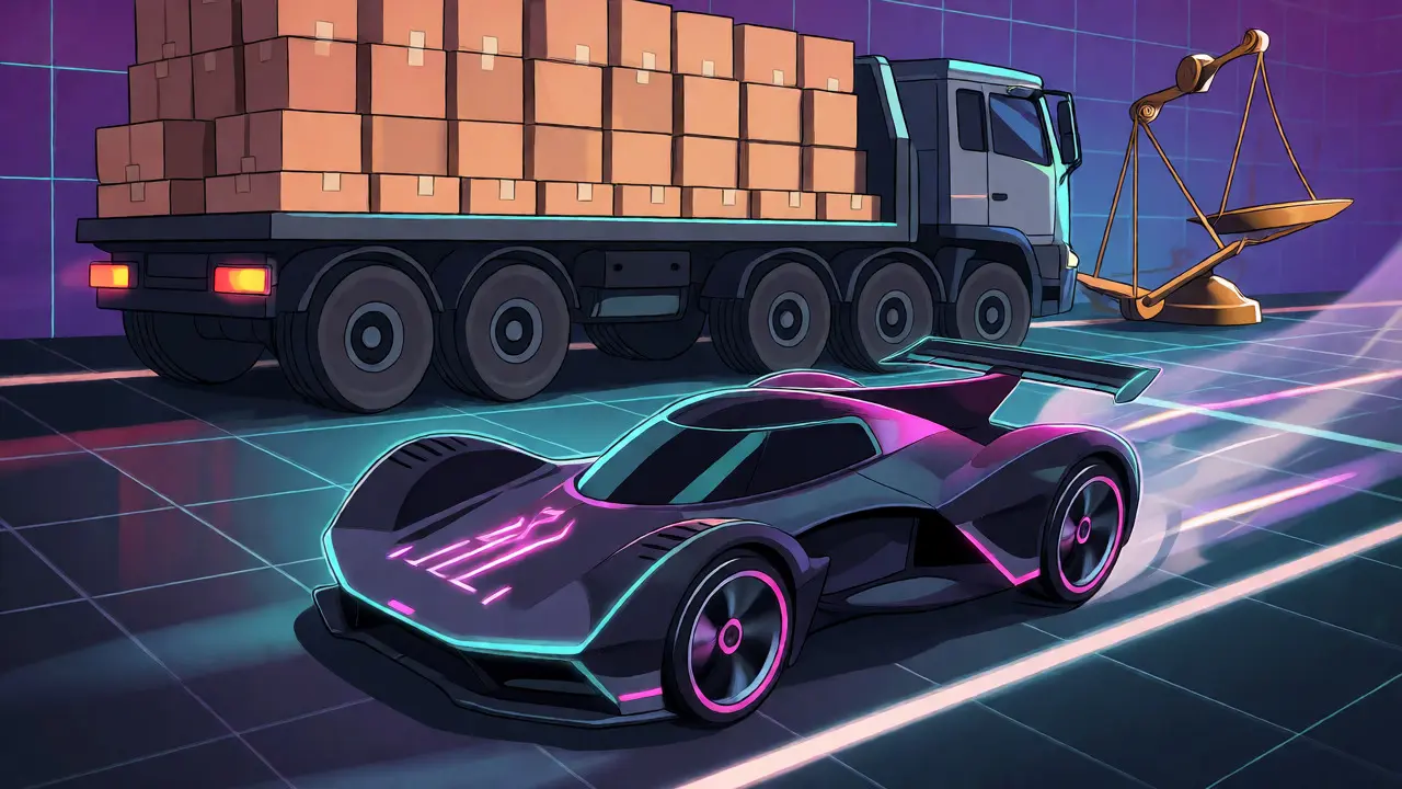 Fast race car vs slow truck comparing blockchain speed types