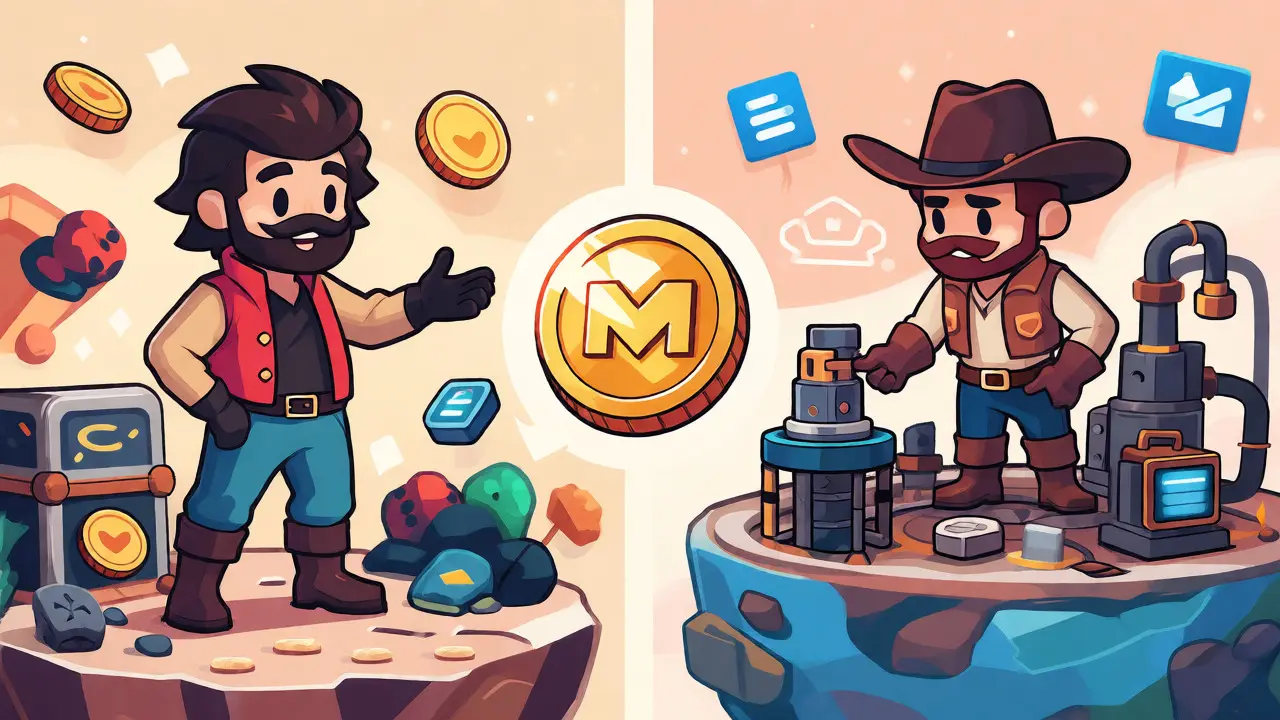 Illustration of Space Cowboys and Pirates exchanging resources via MEGALAND tokens