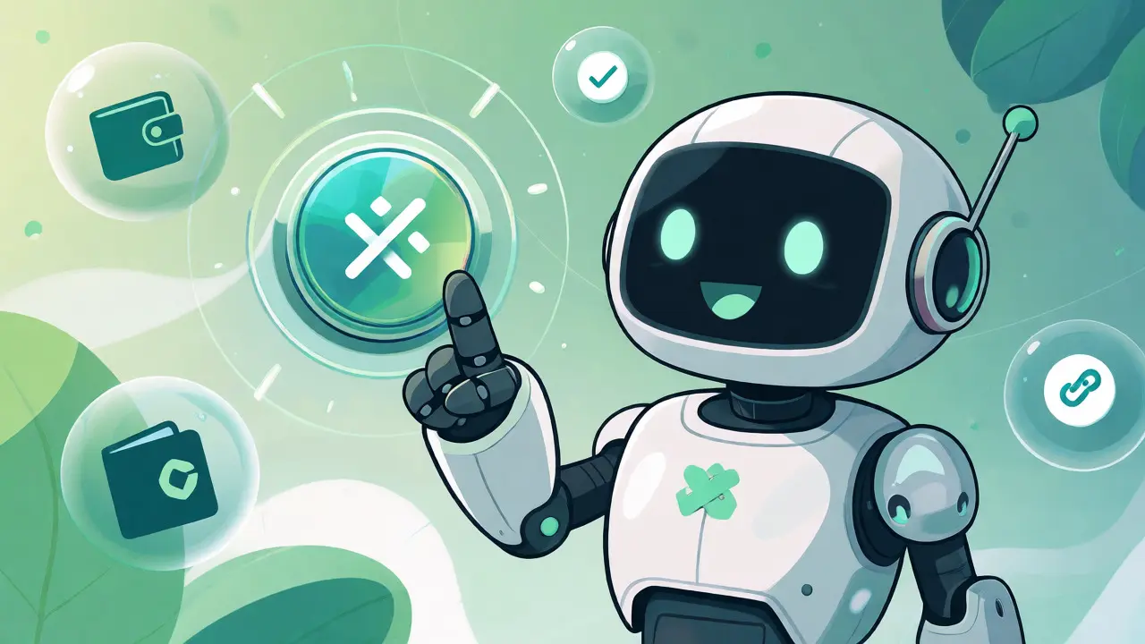 Robot pressing button with wallet icons