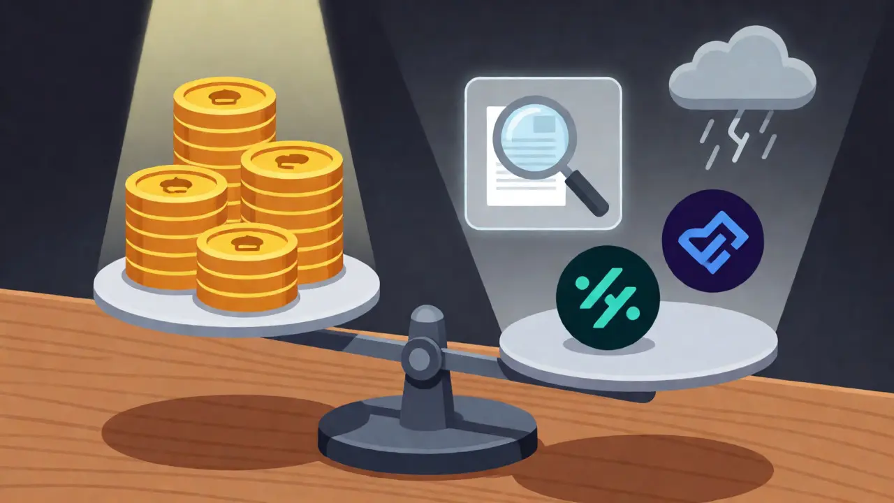 Scales balancing EAI token value against investment risks and audits.